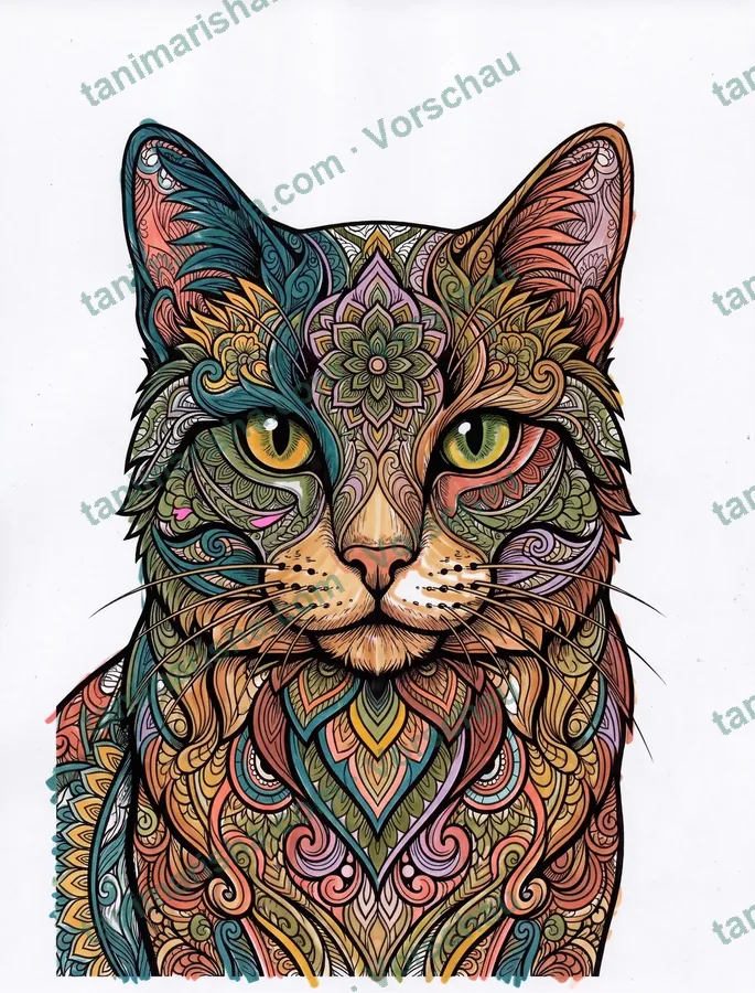 Mandala Tier Malbuch für Erwachsene – Katze (Seite 7) (ausgemalt)