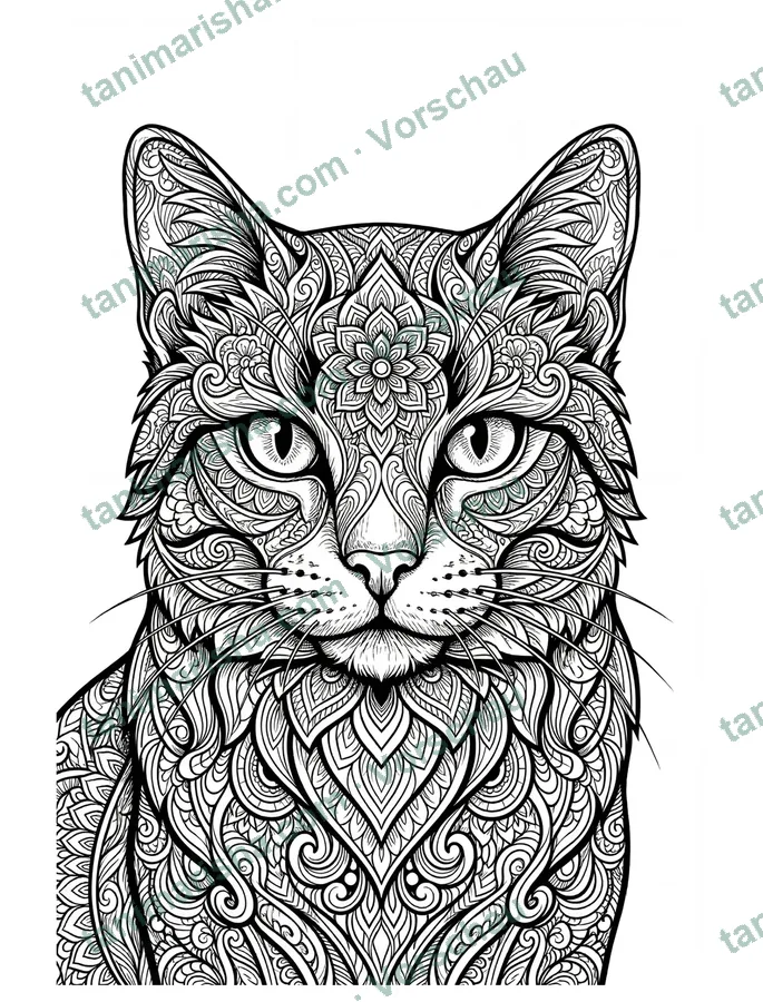 Mandala Tier Malbuch für Erwachsene – Katze (Seite 7) (Ausmalseite)
