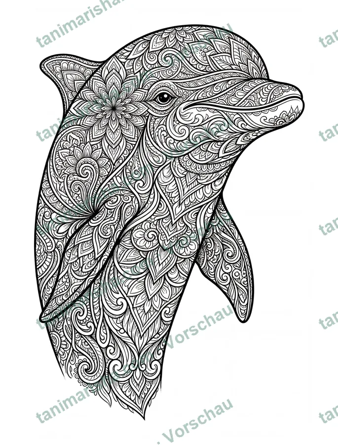 Mandala Tier Malbuch für Erwachsene – Delfin (Seite 9) (Ausmalseite)