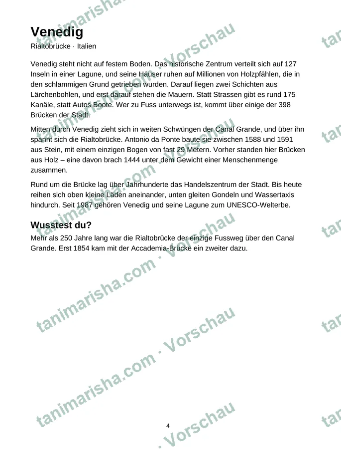 Mit dem Farbstift um die Welt – Venedig – Rialtobrücke (Seite 5) (Textseite)