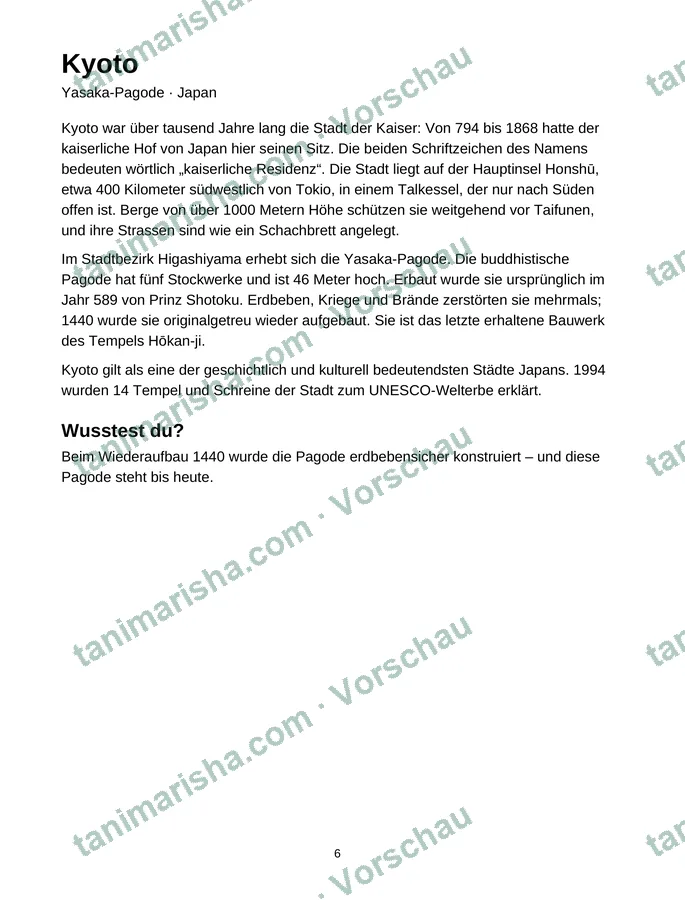 Mit dem Farbstift um die Welt – Kyoto – Yasaka-Pagode (Seite 7) (Textseite)