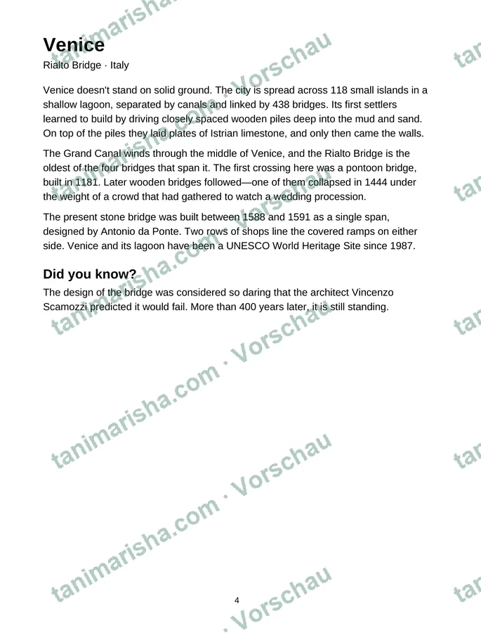 Every City Tells a Story – Venice – Rialto Bridge (page 5) (Textseite)