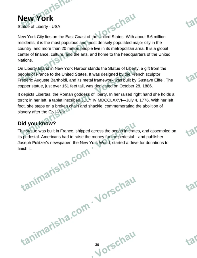 Every City Tells a Story – New York – Statue of Liberty (page 37) (Textseite)