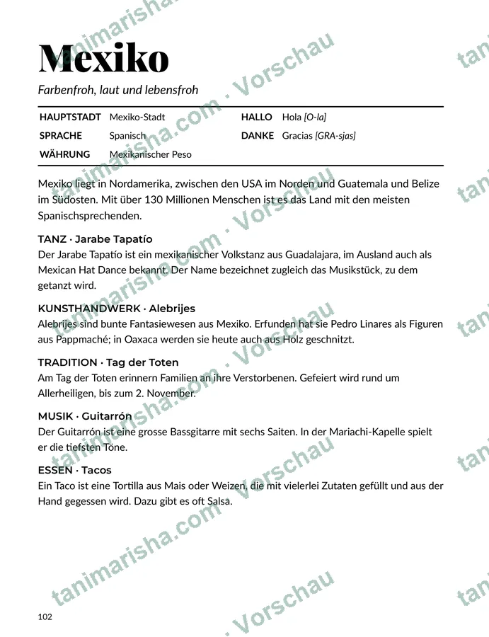 Die Welt in Farbe – Malbuch der Länder und Kulturen – Mexiko (Seite 103) (Textseite)