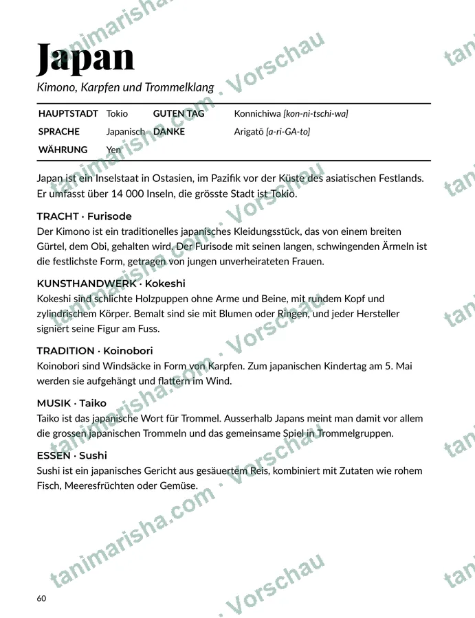 Die Welt in Farbe – Malbuch der Länder und Kulturen – Japan (Seite 61) (Textseite)