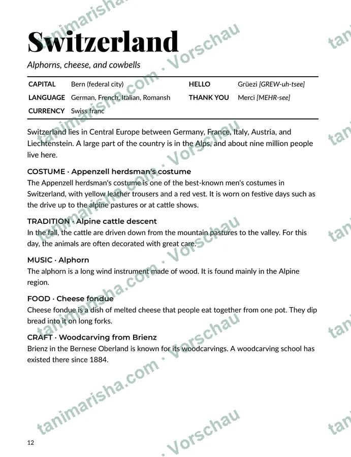 Color the World, One Country at a Time – Switzerland (page 13) (Textseite)