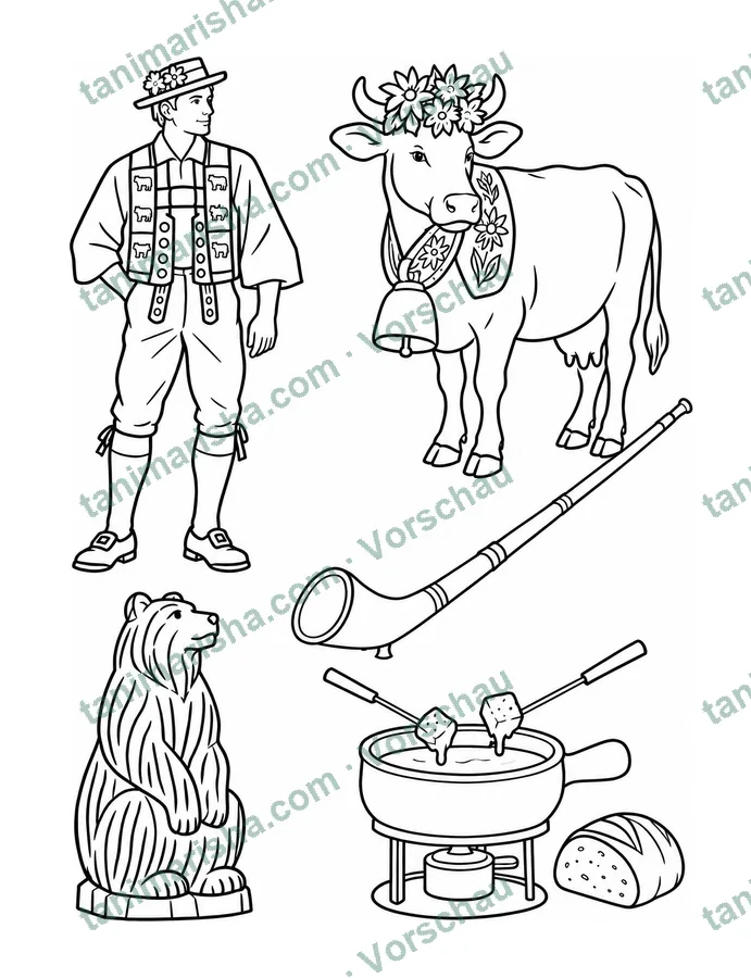 Color the World, One Country at a Time – Switzerland (page 13) (Ausmalseite)