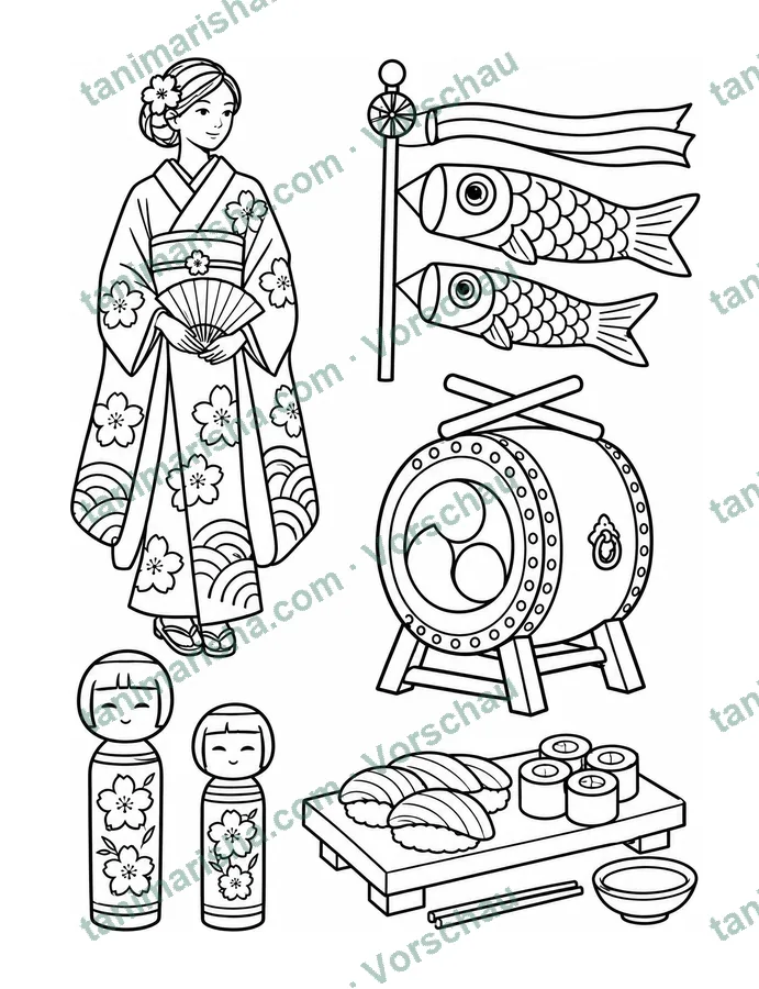 Color the World, One Country at a Time – Japan (page 61) (Ausmalseite)